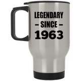 61st Birthday Legendary Since 1963 - Silver Travel Mug