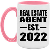 Real Estate Agent Established EST. 2022 - 15oz Accent Mug Pink