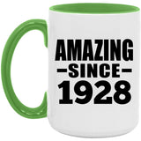 96th Birthday Amazing Since 1928 - 15oz Accent Mug Green