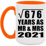 26th Anniversary Square Root of 676 Years As Mr & Mrs 2021 - 15oz Accent Mug Orange