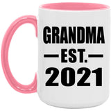 Grandma Established EST. 2021 - 15oz Accent Mug Pink