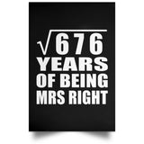 26th Anniversary Square Root of 676 Years of Being Mrs Right - Poster Portrait