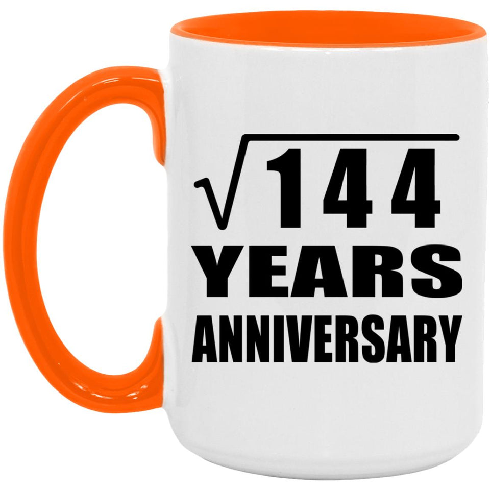 12th Anniversary Square Root of 144 Years Anniversary - 15oz Accent Mug Orange