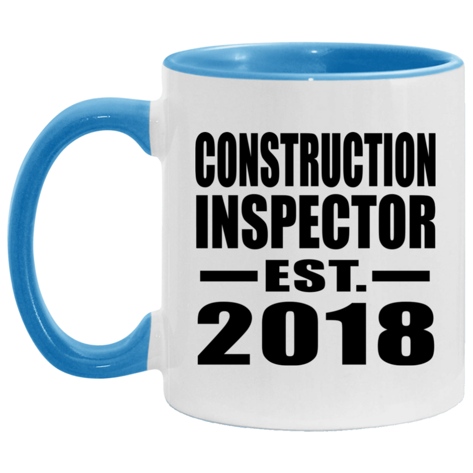 Construction Inspector Established EST. 2018 - 11oz Accent Mug Blue