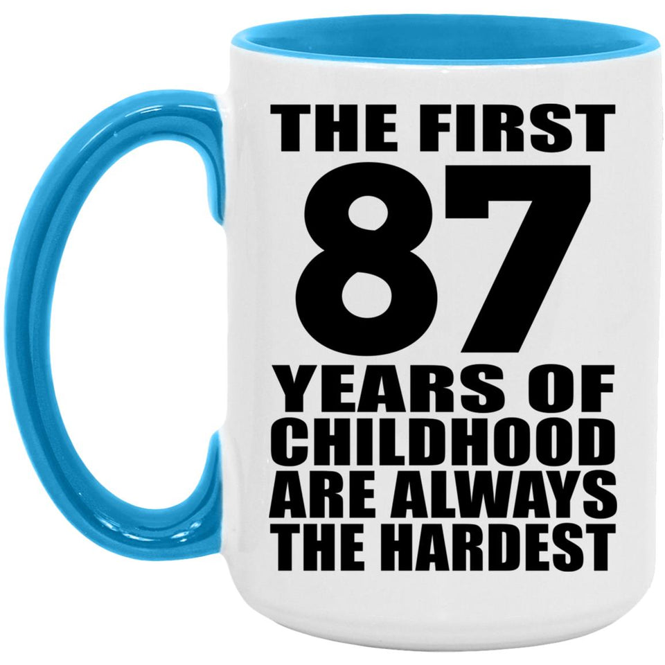 87th Birthday First 87 Years of Childhood Are The Hardest - 15oz Accent Mug Blue