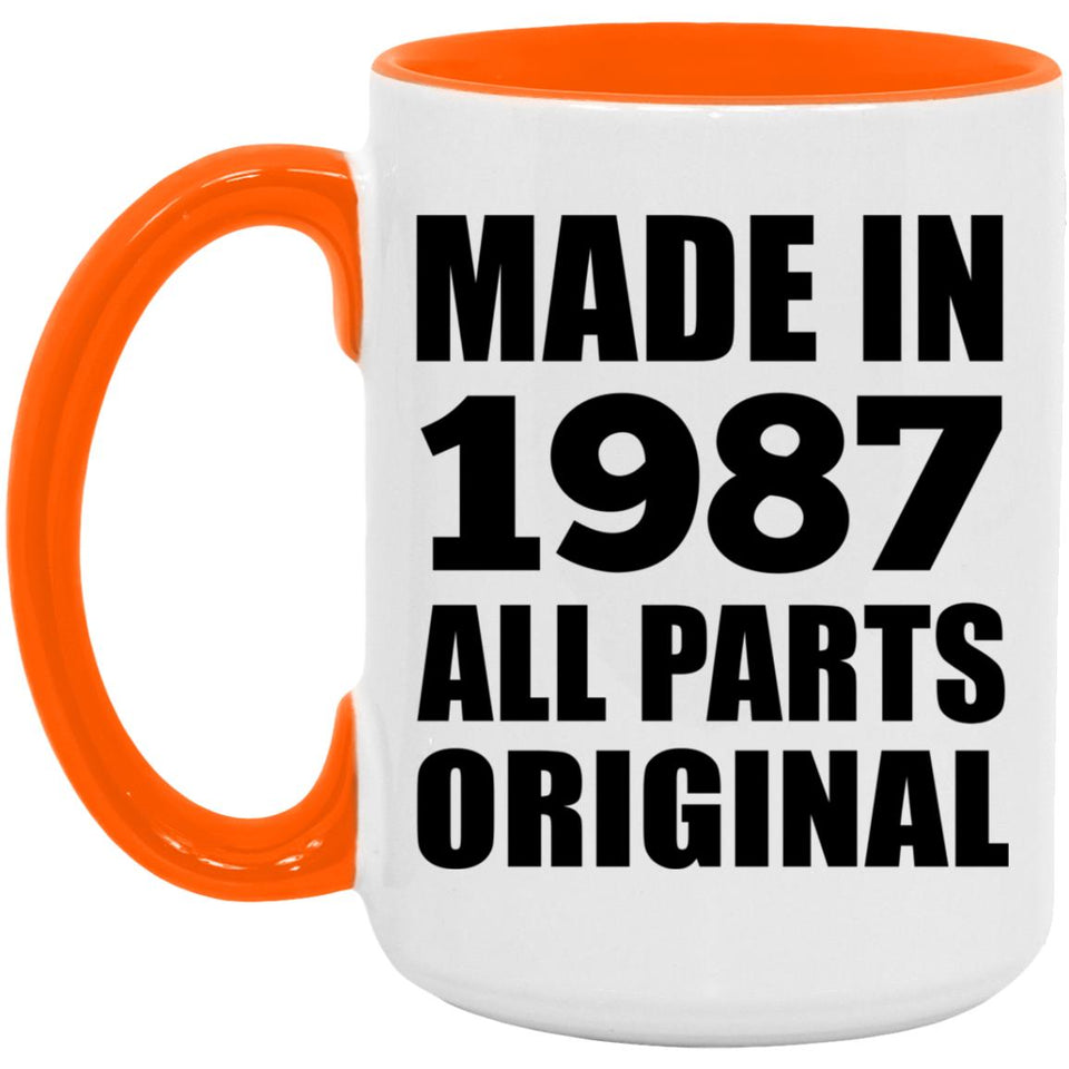 37th Birthday Made in 1987 All Parts Original - 15oz Accent Mug Orange