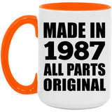 37th Birthday Made in 1987 All Parts Original - 15oz Accent Mug Orange
