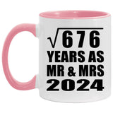 26th Anniversary Square Root of 676 Years As Mr & Mrs 2024 - 11oz Accent Mug Pink