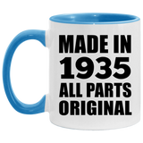 89th Birthday Made in 1935 All Parts Original - 11oz Accent Mug Blue