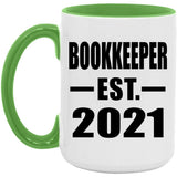 Bookkeeper Established EST. 2021 - 15oz Accent Mug Green