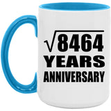 92nd Anniversary Square Root of 8464 Years Anniversary - 15oz Accent Mug Blue