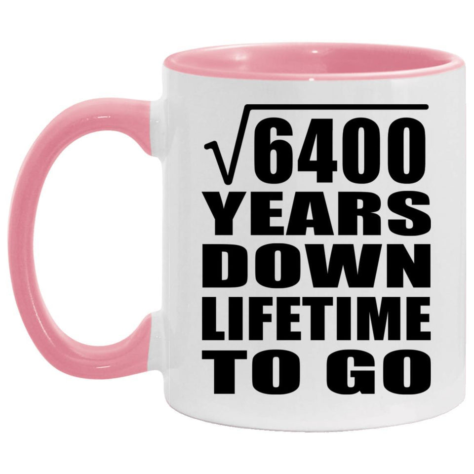 80th Anniversary Square Root of 6400 Years Lifetime To Go - 11oz Accent Mug Pink