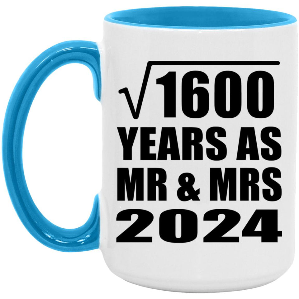 40th Anniversary Square Root of 1600 Years As Mr & Mrs 2024 - 15oz Accent Mug Blue