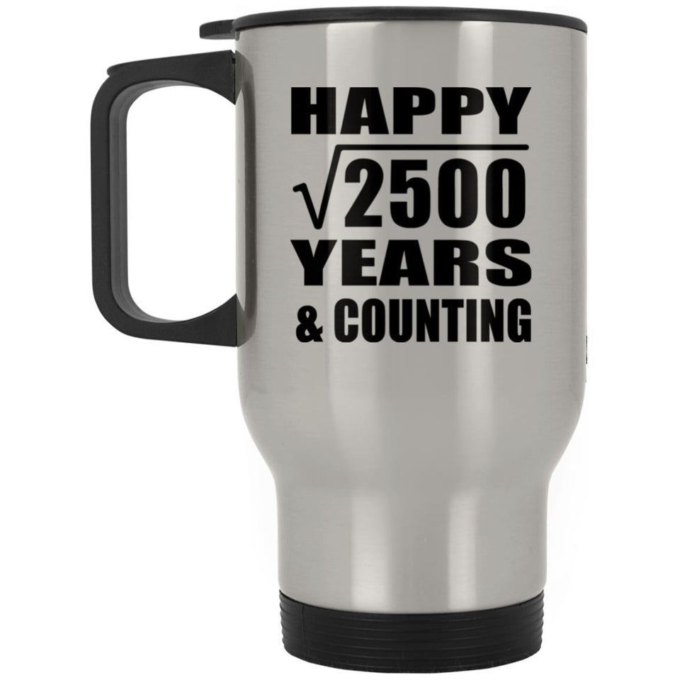 Happy 50th Anniversary Square Root of 2500 Years & Counting - Silver Travel Mug