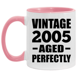 19th Birthday Vintage 2005 Aged Perfectly - 11oz Accent Mug Pink
