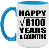 Happy 90th Anniversary Square Root of 8100 Years & Counting - 15oz Accent Mug Blue