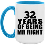 32nd Anniversary 32 Years Of Being Mr Right - 15oz Accent Mug Blue