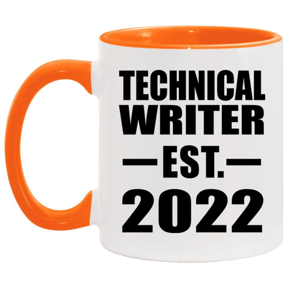 Technical Writer Established EST. 2022 - 11oz Accent Mug Orange