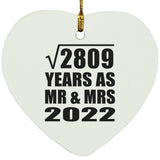 53rd Anniversary Square Root of 2809 Years As Mr & Mrs 2022 - Heart Ornament
