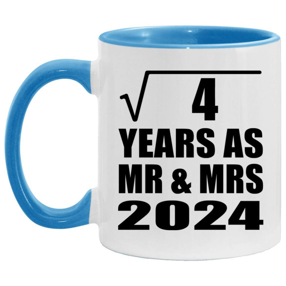 2nd Anniversary Square Root of 4 Years As Mr & Mrs 2024 - 11oz Accent Mug Blue