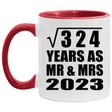18th Anniversary Square Root of 324 Years As Mr & Mrs 2023 - 11oz Accent Mug Red