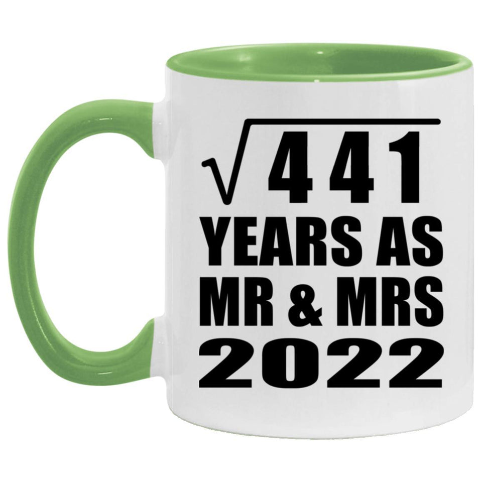 21st Anniversary Square Root of 441 Years As Mr & Mrs 2022 - 11oz Accent Mug Green