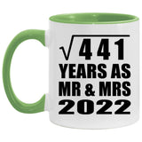 21st Anniversary Square Root of 441 Years As Mr & Mrs 2022 - 11oz Accent Mug Green