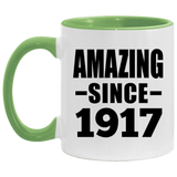 107th Birthday Amazing Since 1917 - 11oz Accent Mug Green