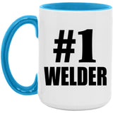 Number One #1 Welder - 15oz Accent Mug Blue