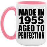 69th Birthday Made In 1955 Aged to Perfection - 15oz Accent Mug Pink