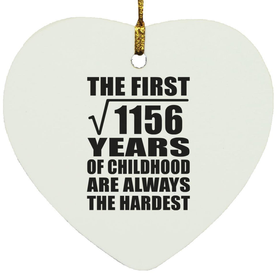 34th Birthday Square Root of 1156 Years of Childhood - Heart Ornament