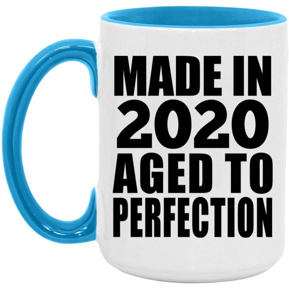 4th Birthday Made In 2020 Aged to Perfection - 15oz Accent Mug Blue