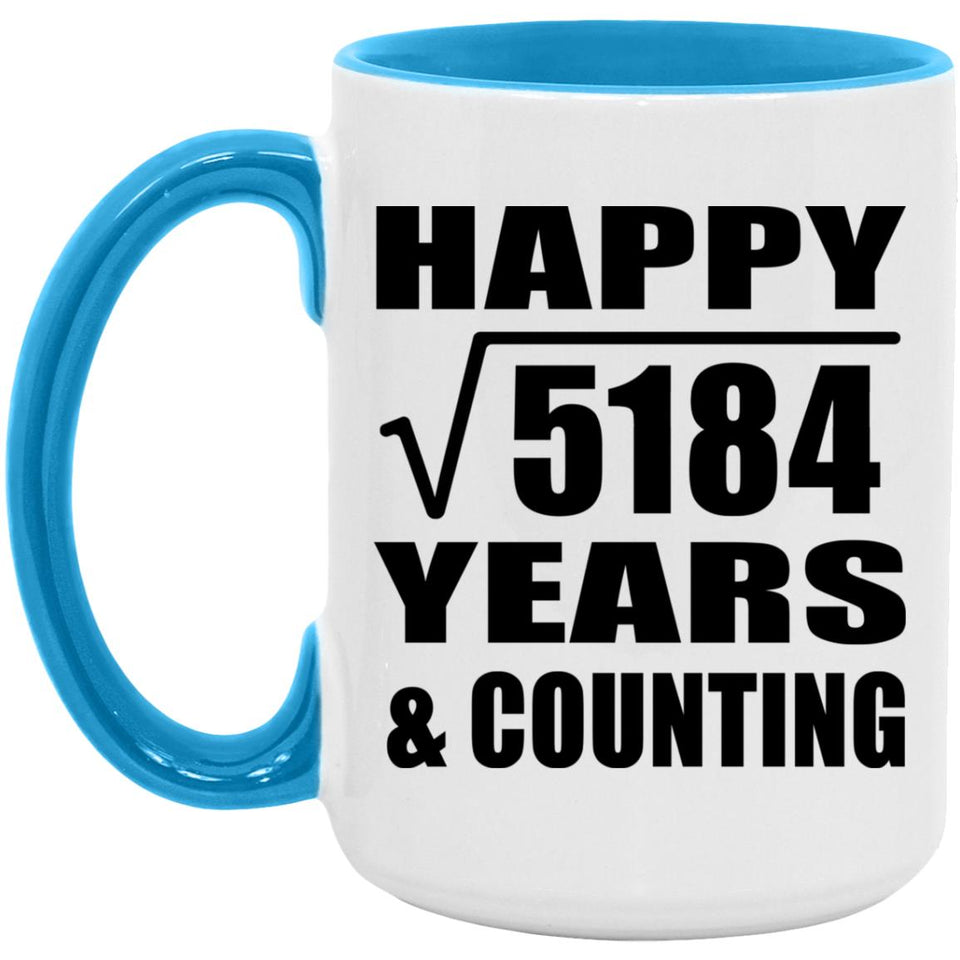 Happy 72nd Anniversary Square Root of 5184 Years & Counting - 15oz Accent Mug Blue