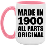 124th Birthday Made in 1900 All Parts Original - 15oz Accent Mug Pink