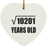 101st Birthday Square Root of 10201 Years Old - Heart Ornament