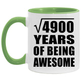 70th Birthday Square Root of 4900 Years of Being Awesome - 11oz Accent Mug Green