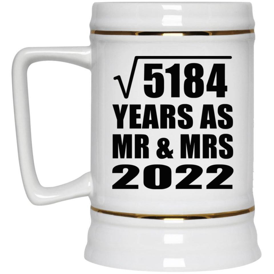 72nd Anniversary Square Root of 5184 Years As Mr & Mrs 2022 - Beer Stein