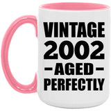 22nd Birthday Vintage 2002 Aged Perfectly - 15oz Accent Mug Pink