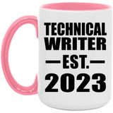 Technical Writer Established EST. 2023 - 15oz Accent Mug Pink