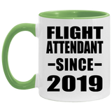 Flight Attendant Since 2019 - 11oz Accent Mug Green