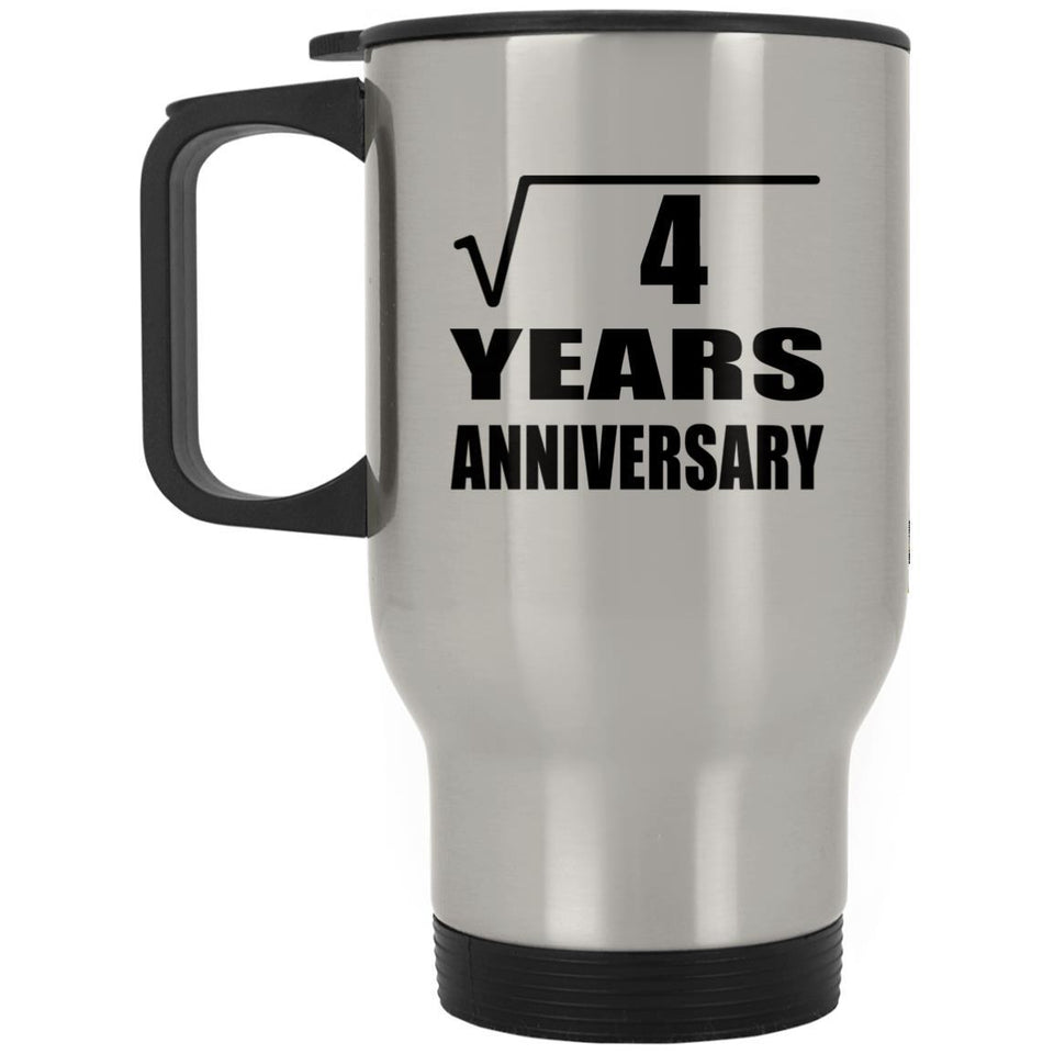2nd Anniversary Square Root of 4 Years Anniversary - Silver Travel Mug