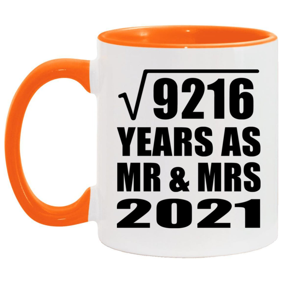 96th Anniversary Square Root of 9216 Years As Mr & Mrs 2021 - 11oz Accent Mug Orange
