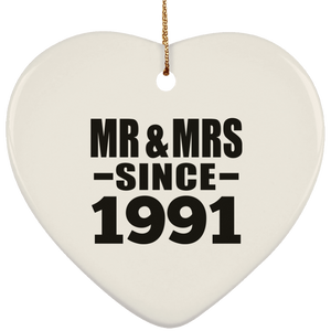 33rd Anniversary Mr & Mrs Since 1991 - Heart Ornament