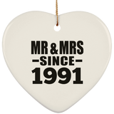 33rd Anniversary Mr & Mrs Since 1991 - Heart Ornament