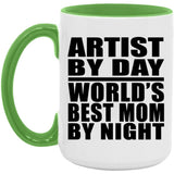 Artist By Day World's Best Mom By Night - 15oz Accent Mug Green