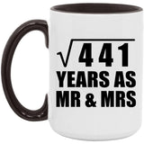 21st Anniversary Square Root of 441 Years As Mr & Mrs - 15oz Accent Mug Black