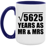 75th Anniversary Square Root of 5625 Years As Mr & Mrs - 15oz Accent Mug Purple