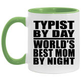 Typist By Day World's Best Mom By Night - 11oz Accent Mug Green