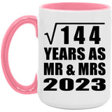 12th Anniversary Square Root of 144 Years As Mr & Mrs 2023 - 15oz Accent Mug Pink