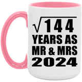 12th Anniversary Square Root of 144 Years As Mr & Mrs 2024 - 15oz Accent Mug Pink